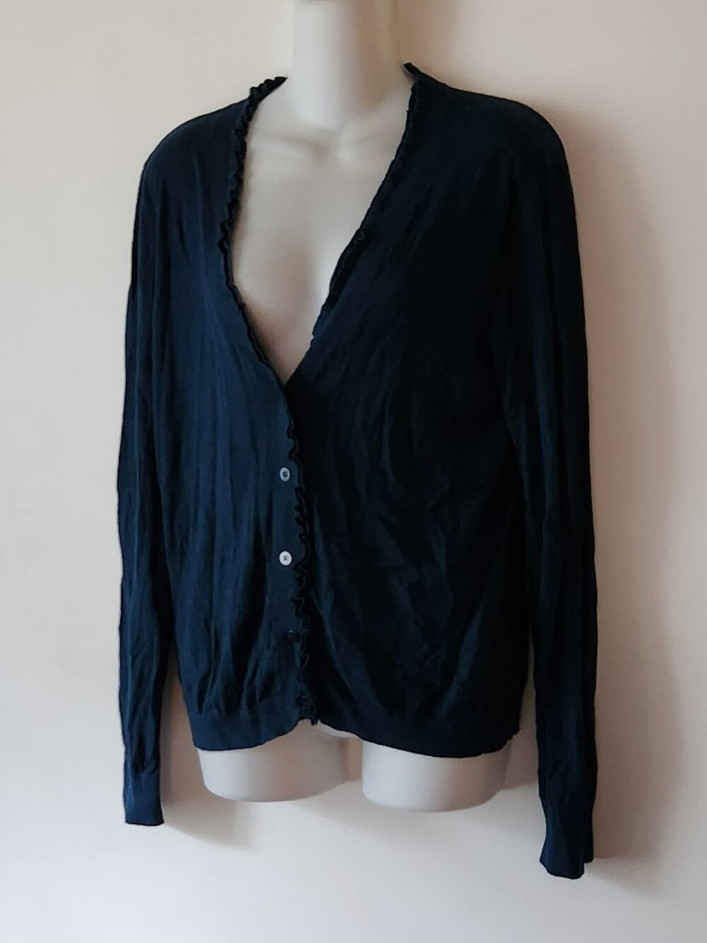 New York & Co. lightweight sweater sz L dark teal green cardigan GUC